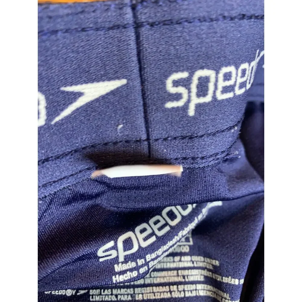 Speedo Men's XXL/TTG Navy Swimsuit Elastic Waist Back Zip Pocket
